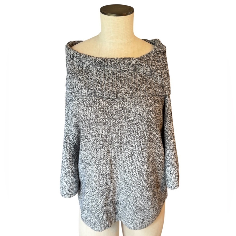 Splendid Off The Shoulder Heathered Black Mohair Wool High Low Cozy Sweater Sz M